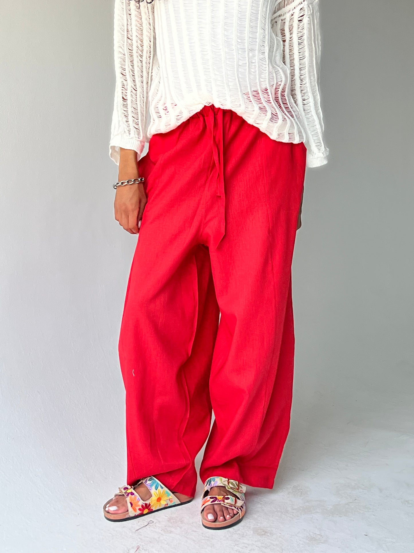 Ballon linen pants-Red