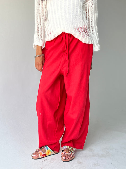 Ballon linen pants-Red