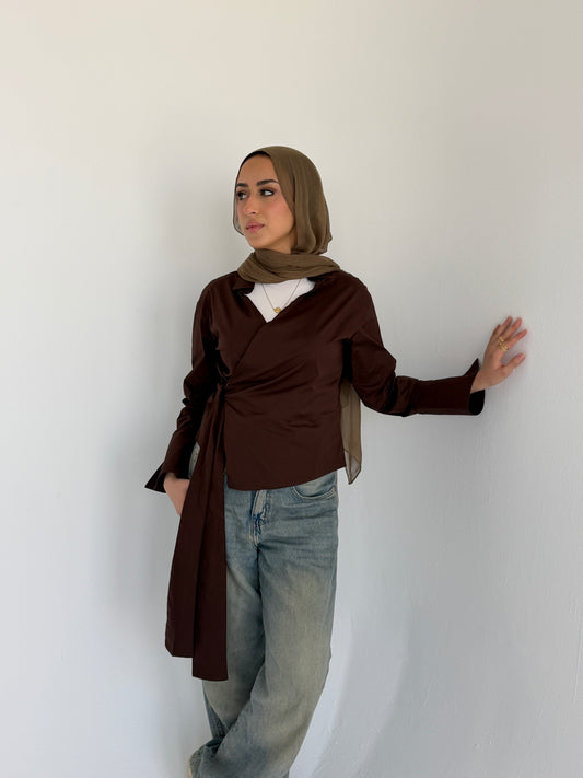 Wrap shirt-brown