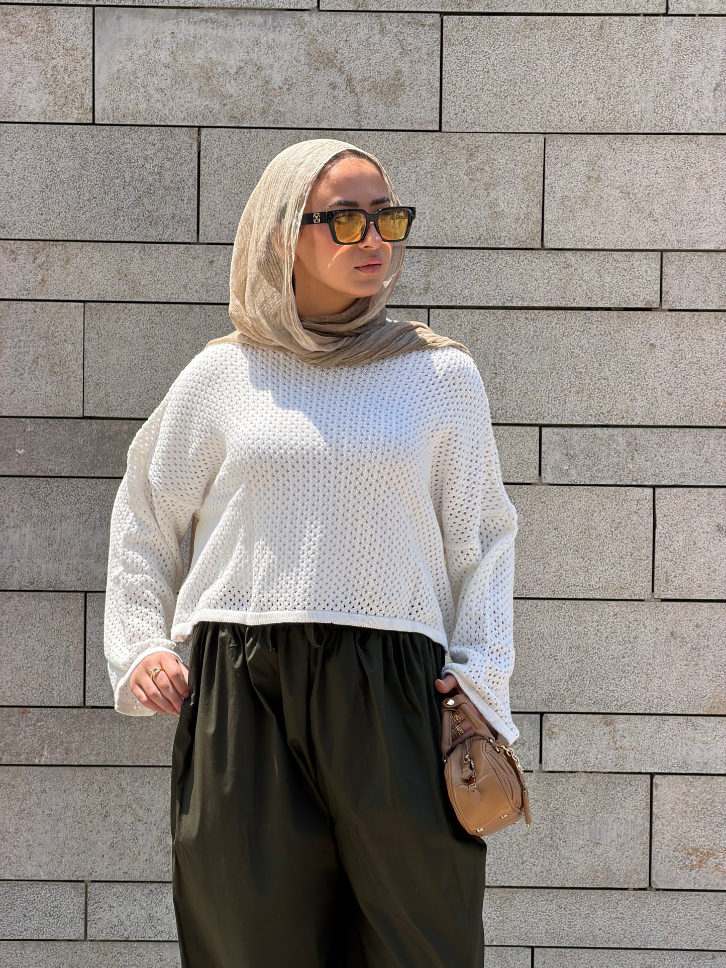 Cropped knit top-off white