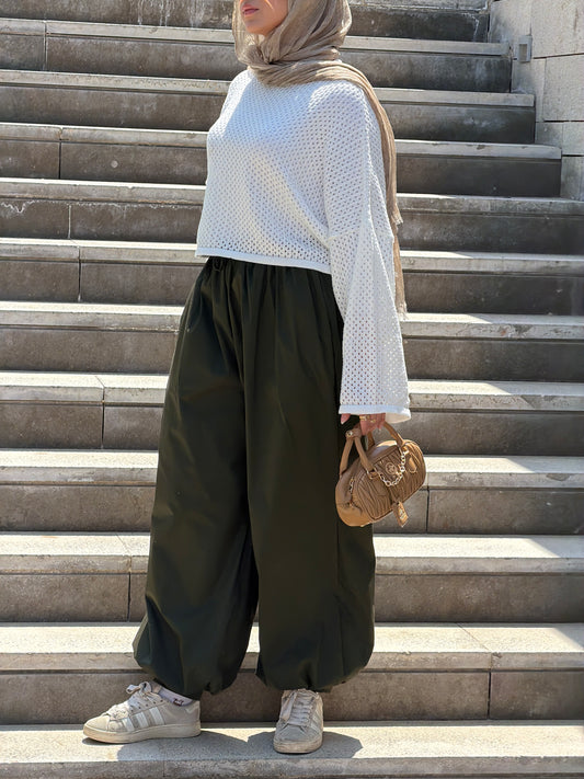 WIDE-LEG TROUSERS-Olive