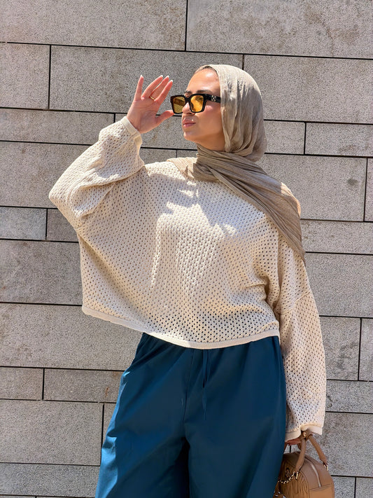 Cropped knit top-beige