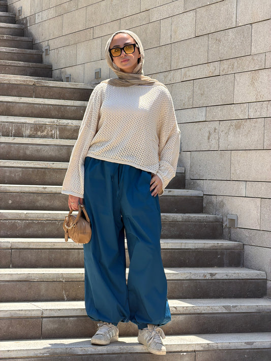 WIDE-LEG TROUSERS-Blue