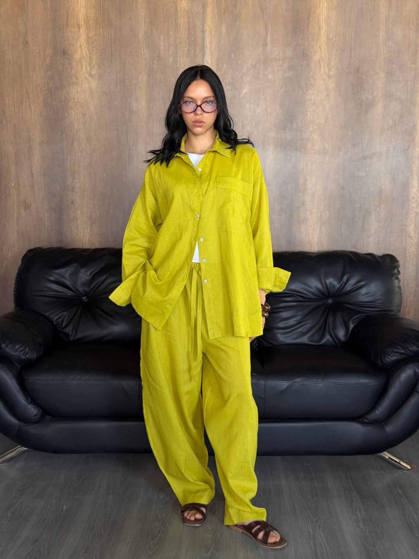 Linen set-Lime green