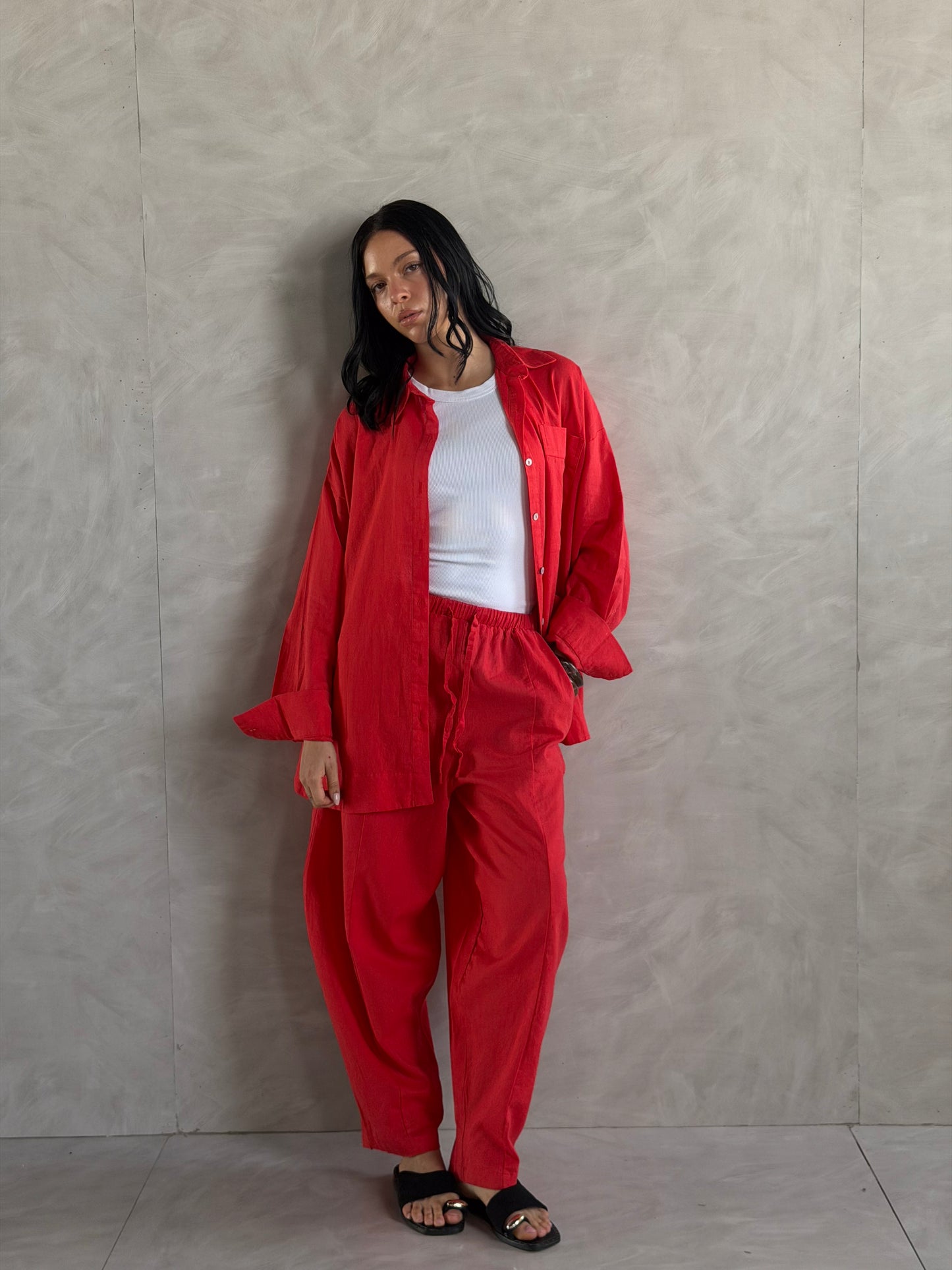 Oversized linen shirt-Red