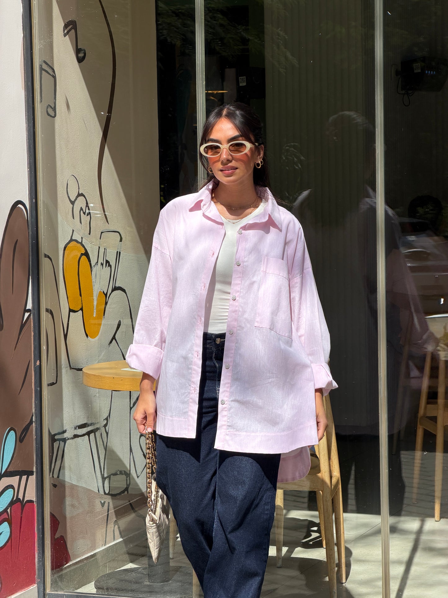 Oversized linen shirt-Rose pink