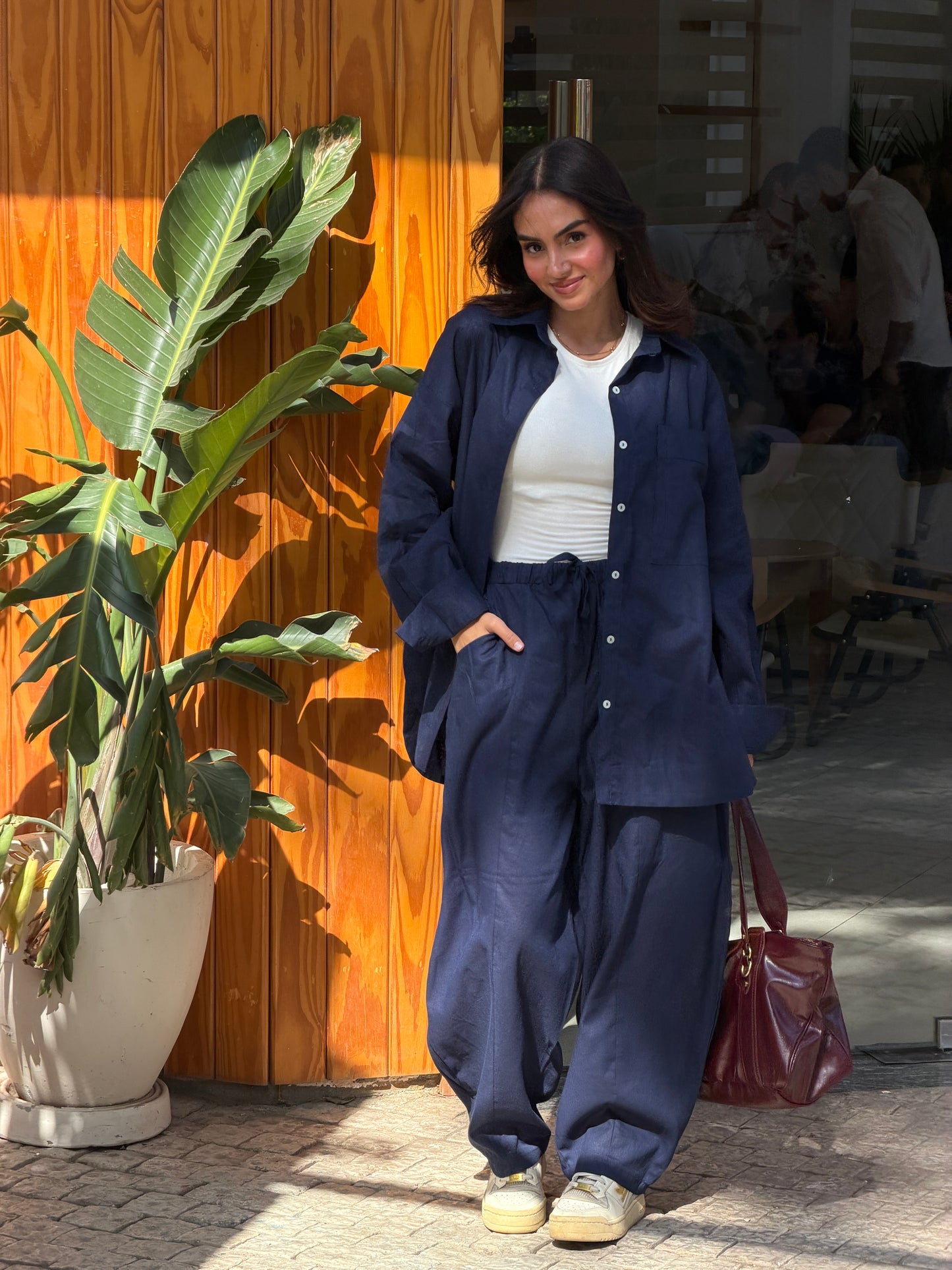 Ballon linen pants-Navy