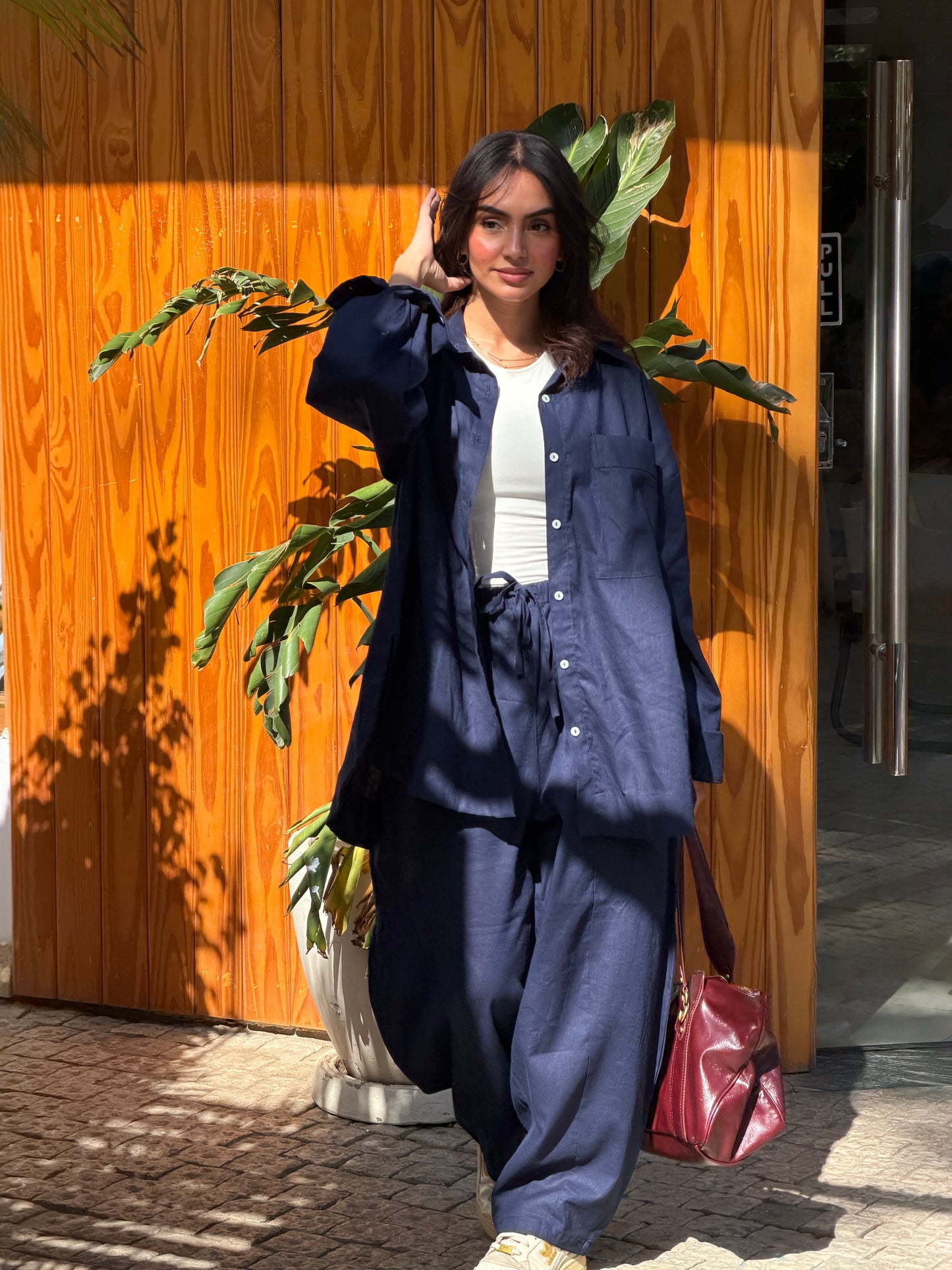 Oversized linen shirt-Navy