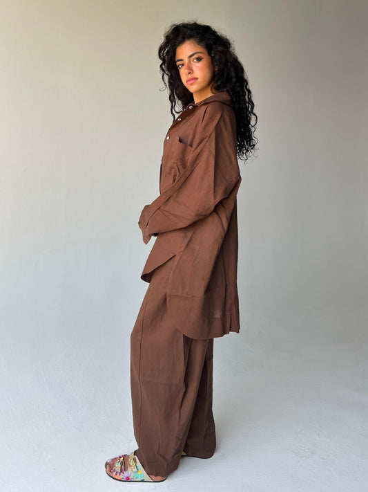 Oversized linen shirt-Brown