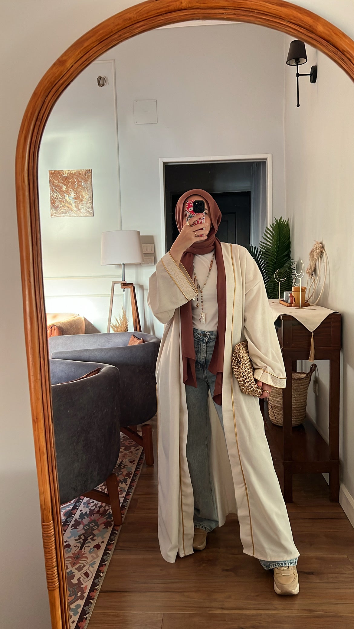 Embroidery kaftan-beige×Gold
