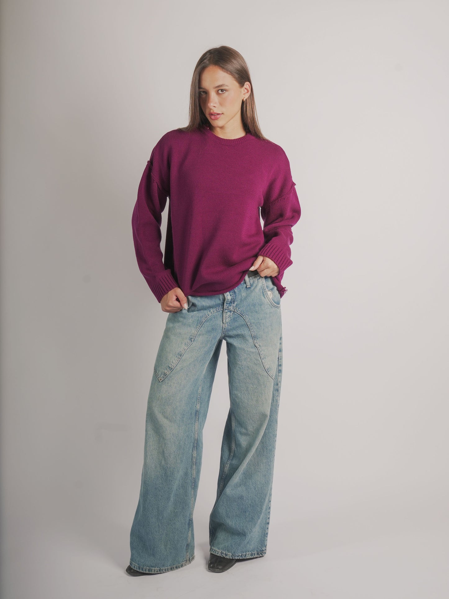 Oversized longline knit jumper-Purple