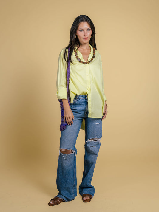 Long poplin shirt- yellow