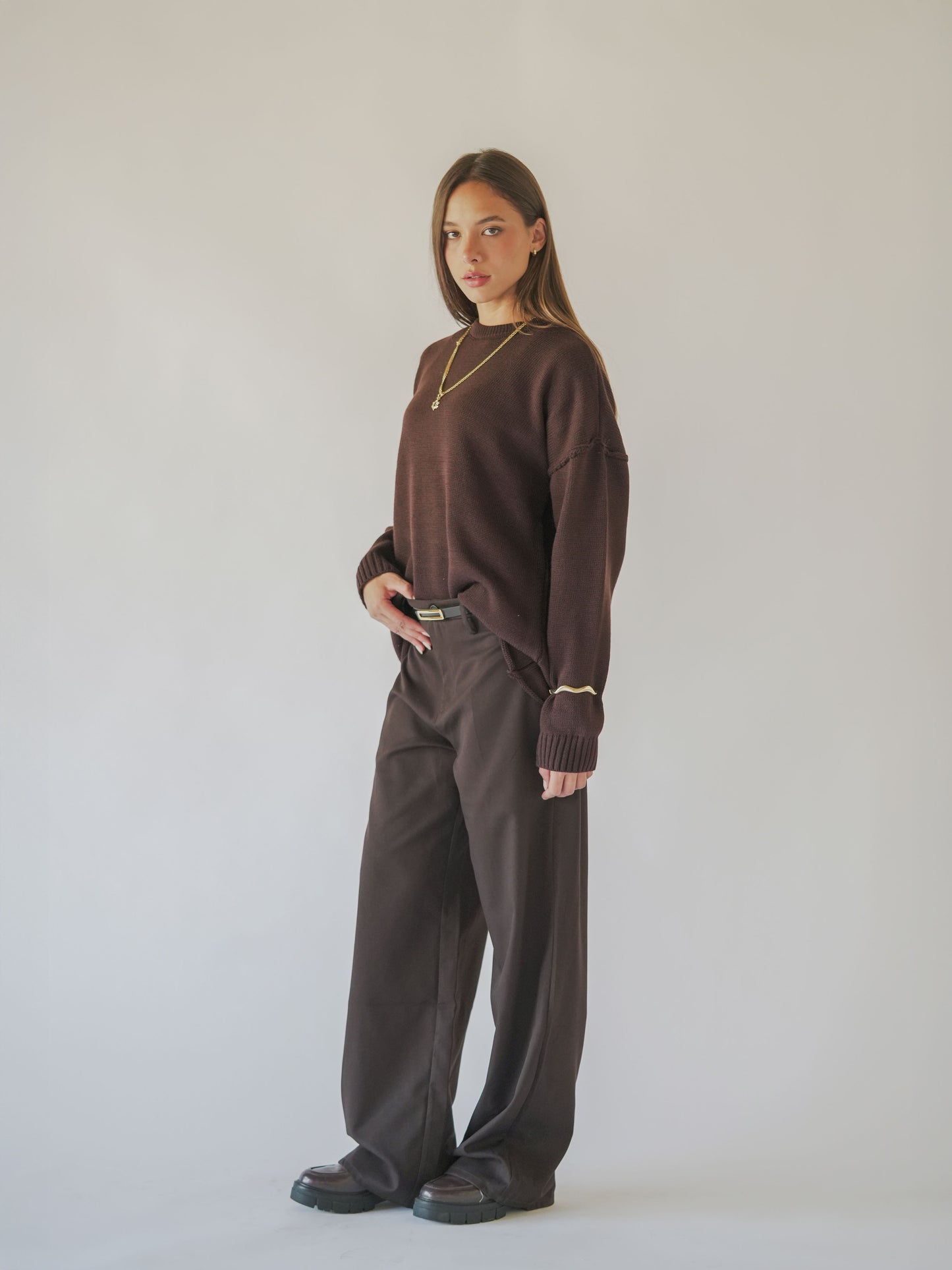 Oversized longline knit jumper-chocolate brown