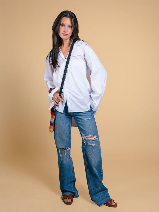 Long poplin shirt-White