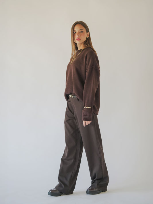 Oversized longline knit jumper-chocolate brown