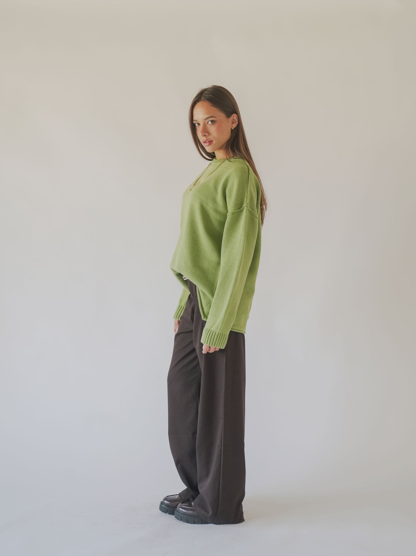Oversized longline knit jumper-Olive green