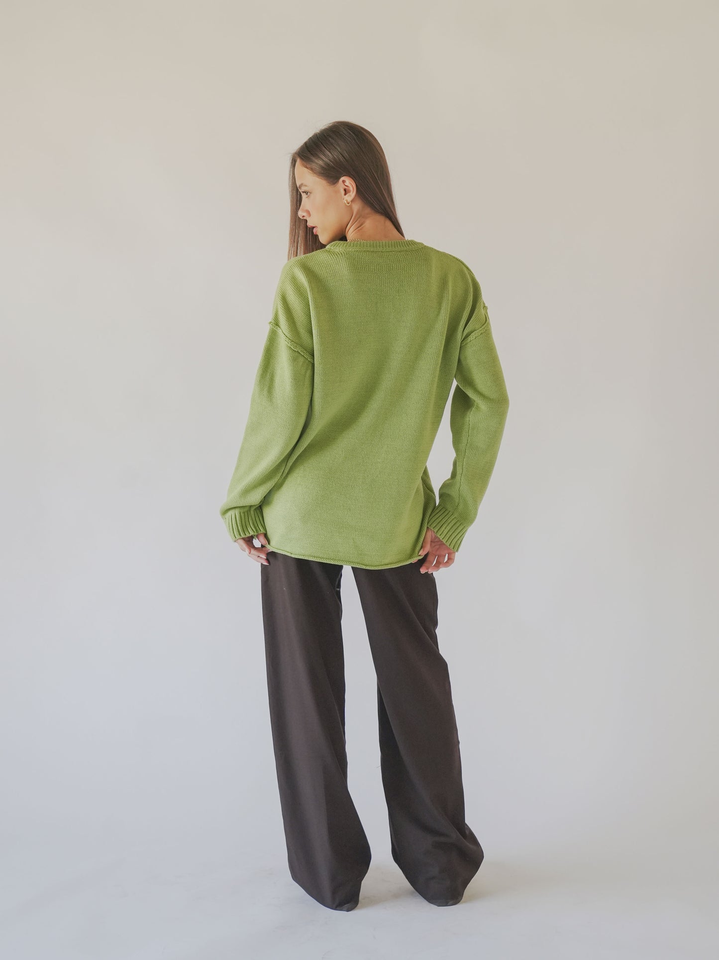 Oversized longline knit jumper-Olive green