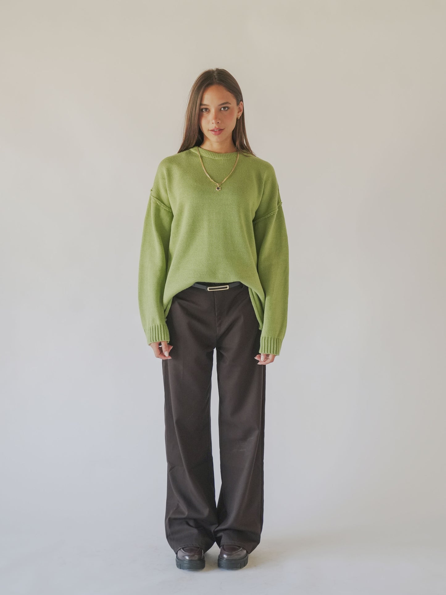 Oversized longline knit jumper-Olive green