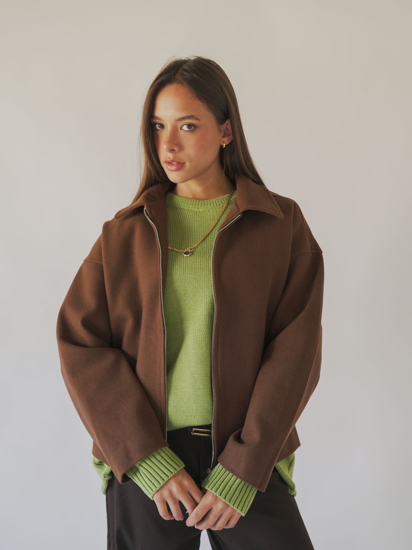 Wool cropped jacket-brown