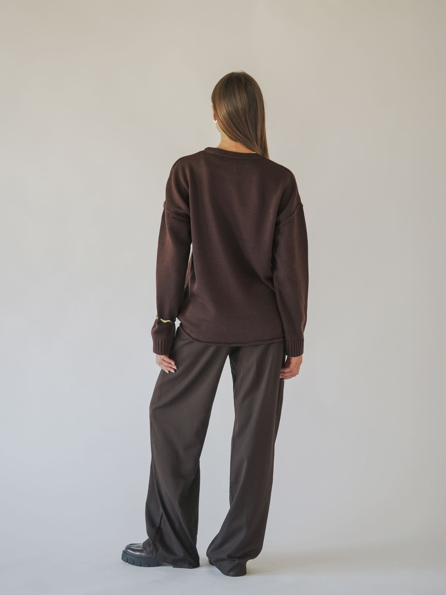 Oversized longline knit jumper-chocolate brown
