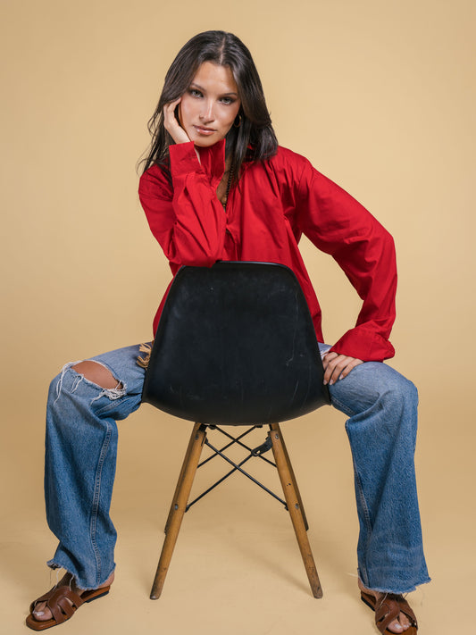 Long poplin shirt - Red