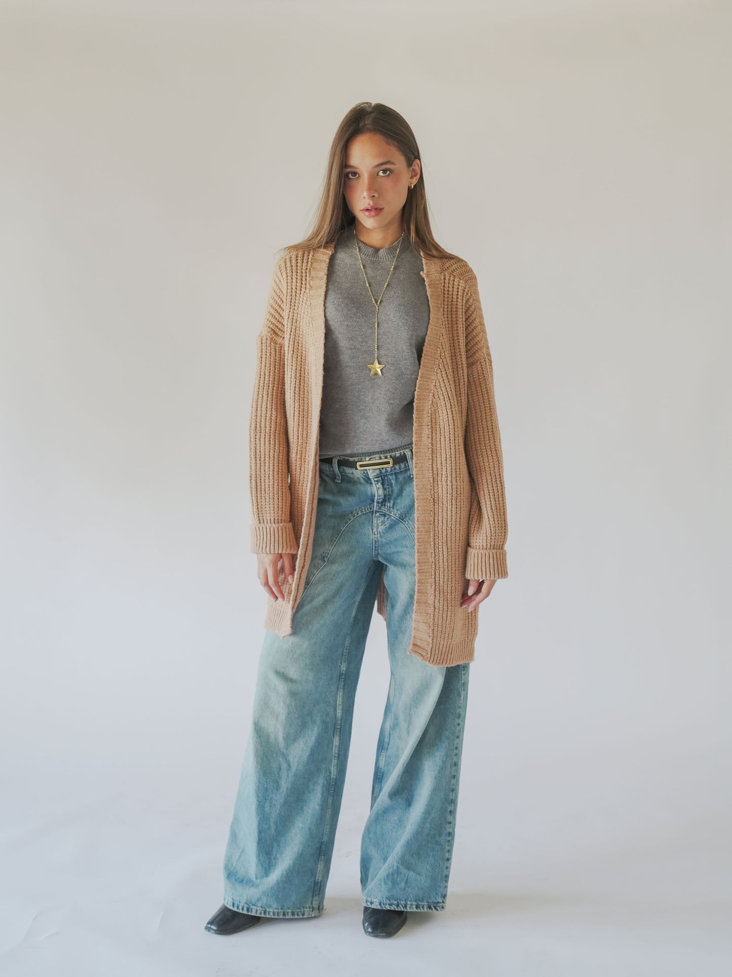 Knitted cardigan-Camel