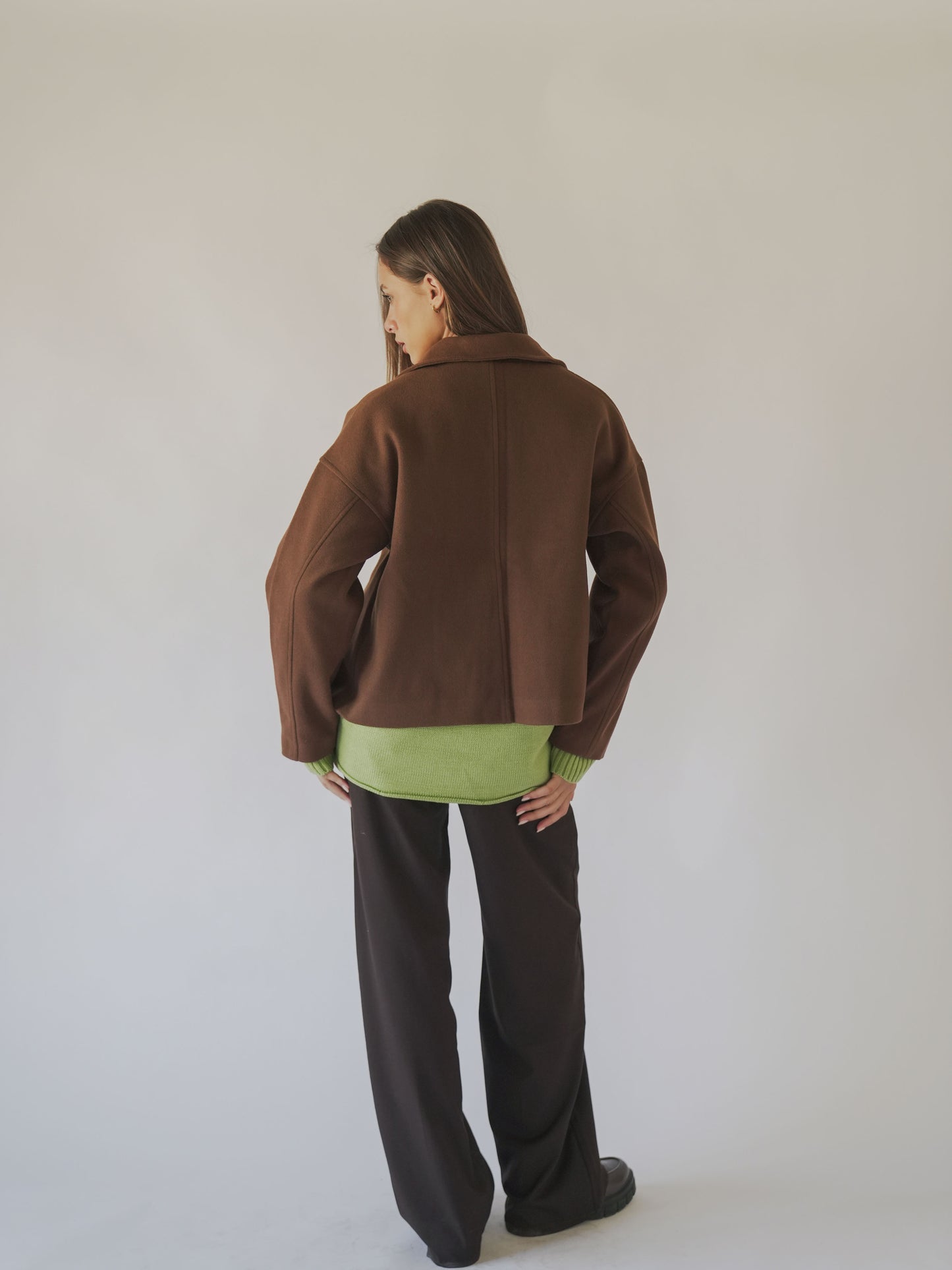 Wool cropped jacket-brown