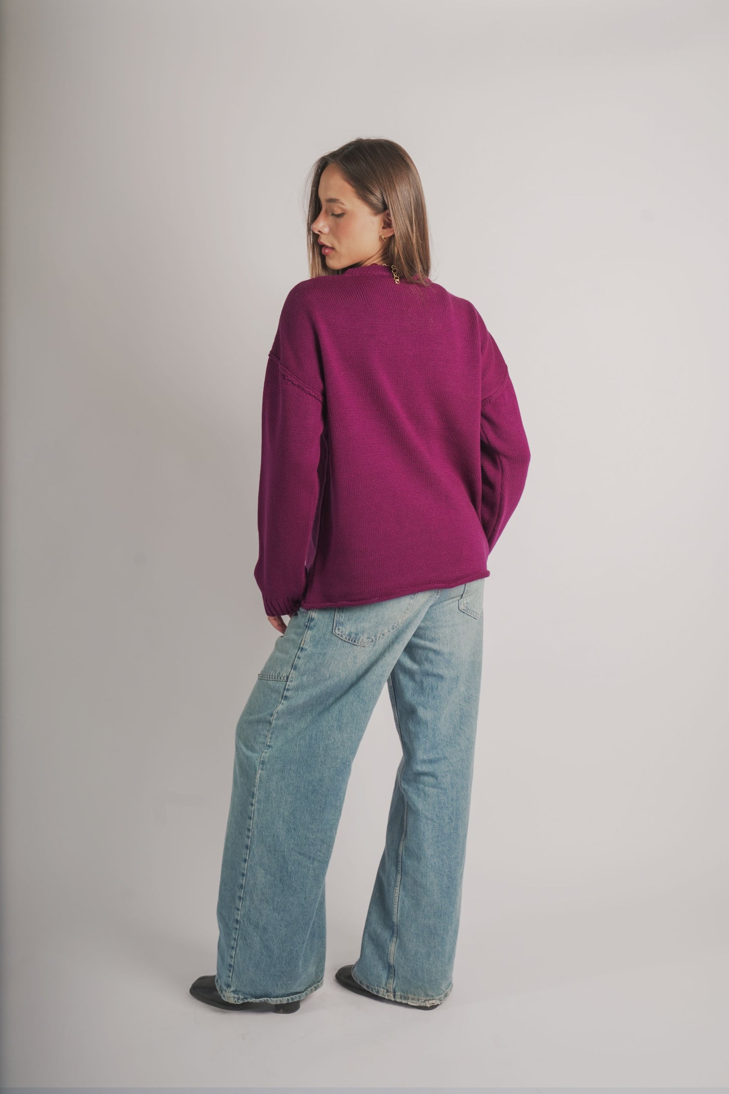 Oversized longline knit jumper-Purple