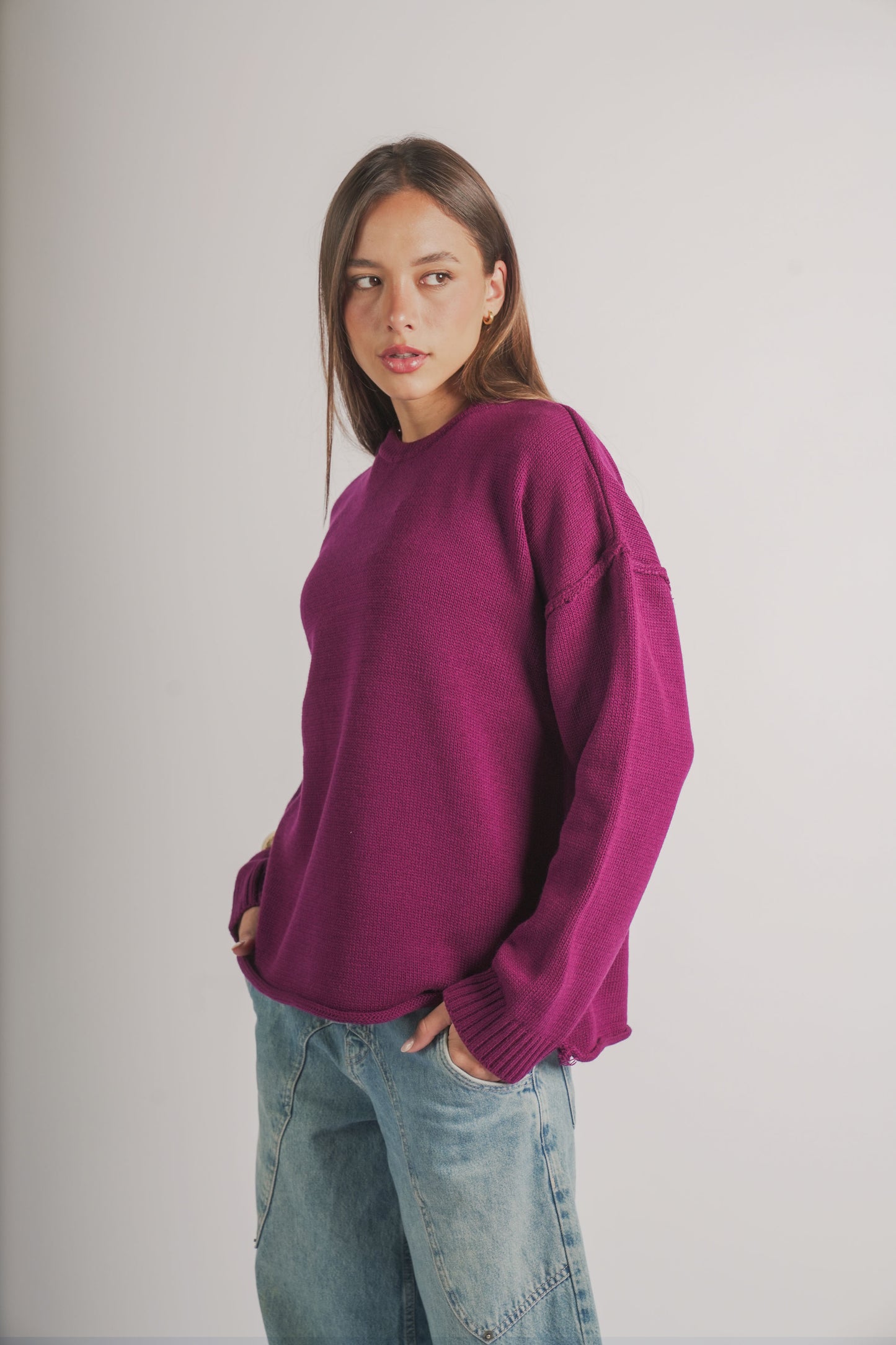 Oversized longline knit jumper-Purple