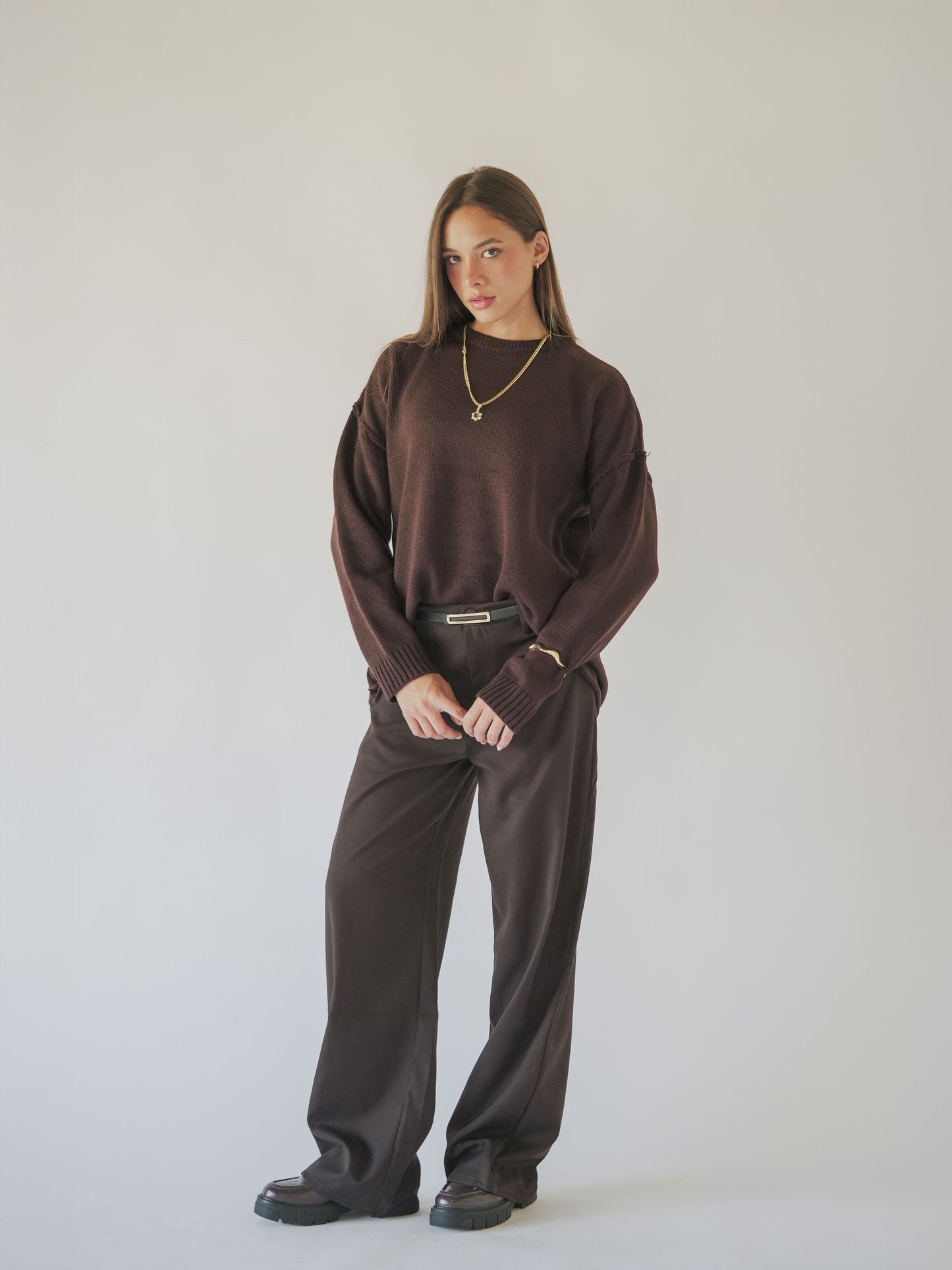 Oversized longline knit jumper-chocolate brown