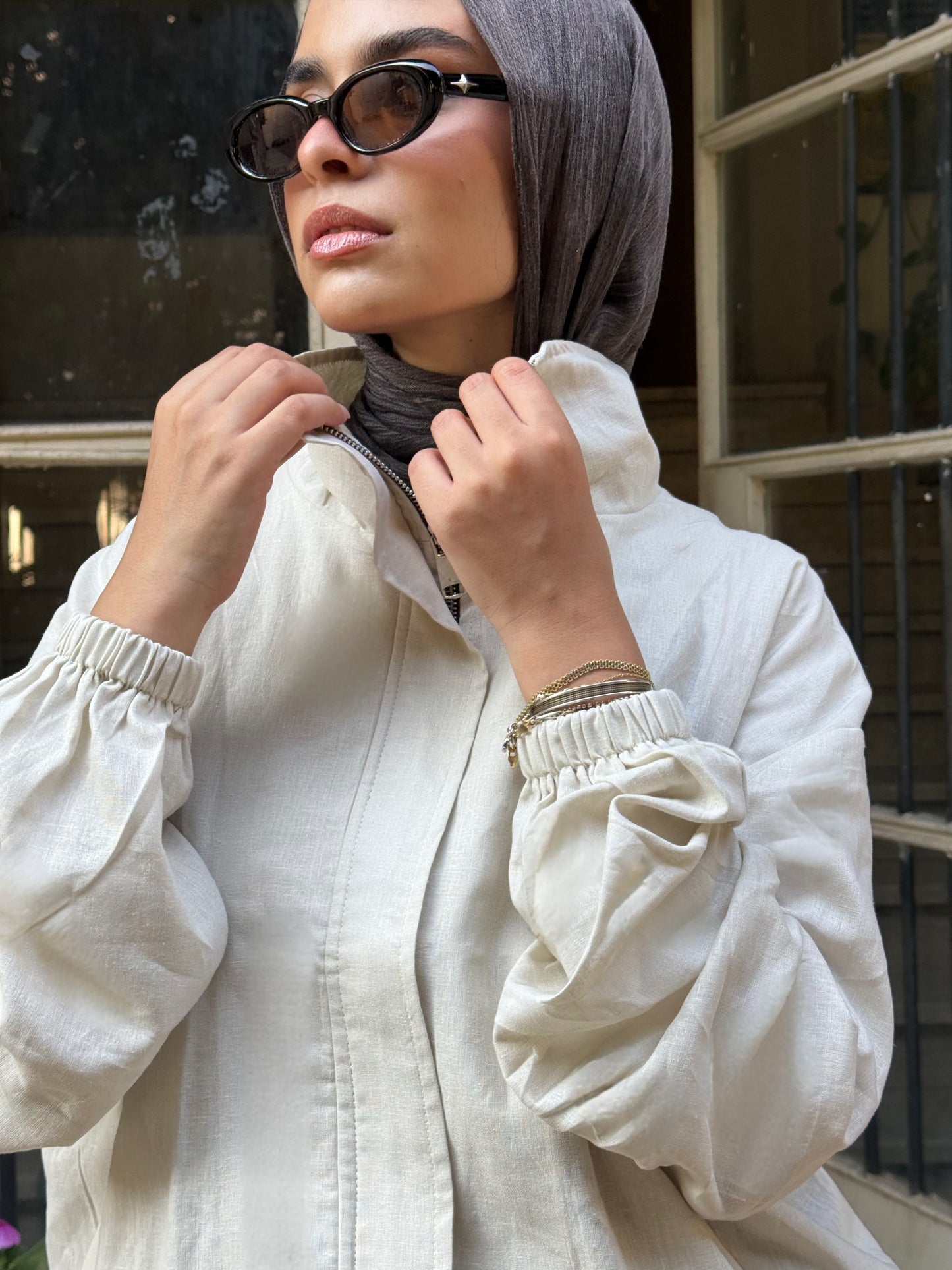 Linen bomber jacket-Beige