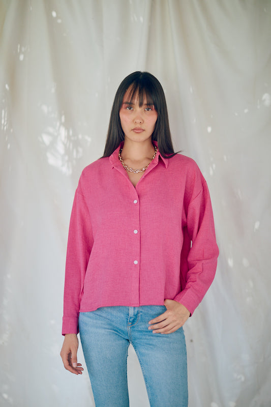 Cropped linen shirt - Fushia