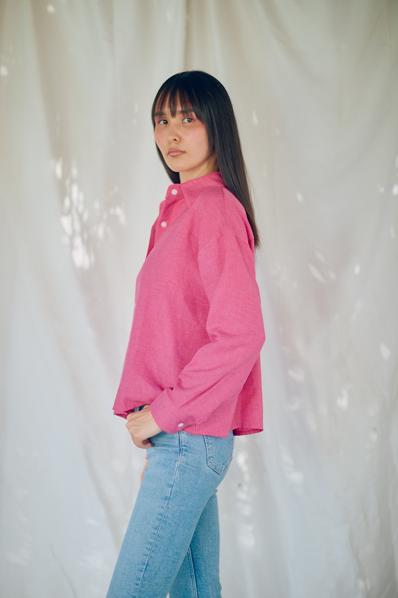 Cropped linen shirt - Fushia