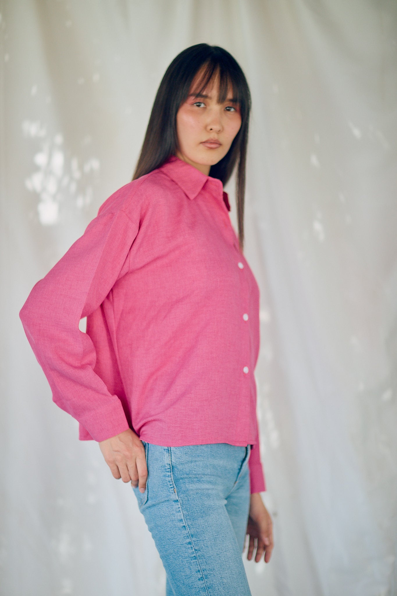 Cropped linen shirt - Fushia