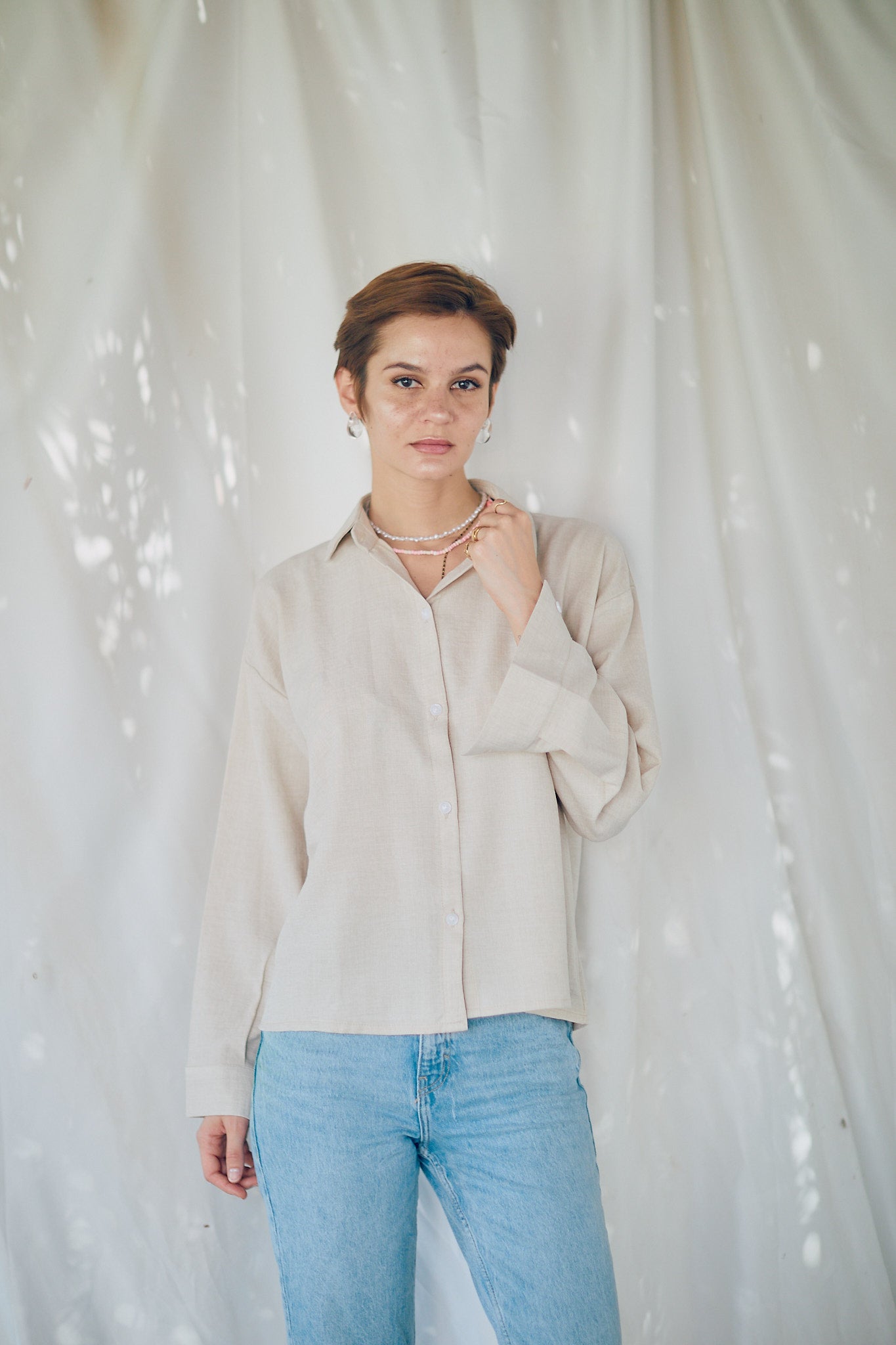 Cropped Linen Shirt - Beige