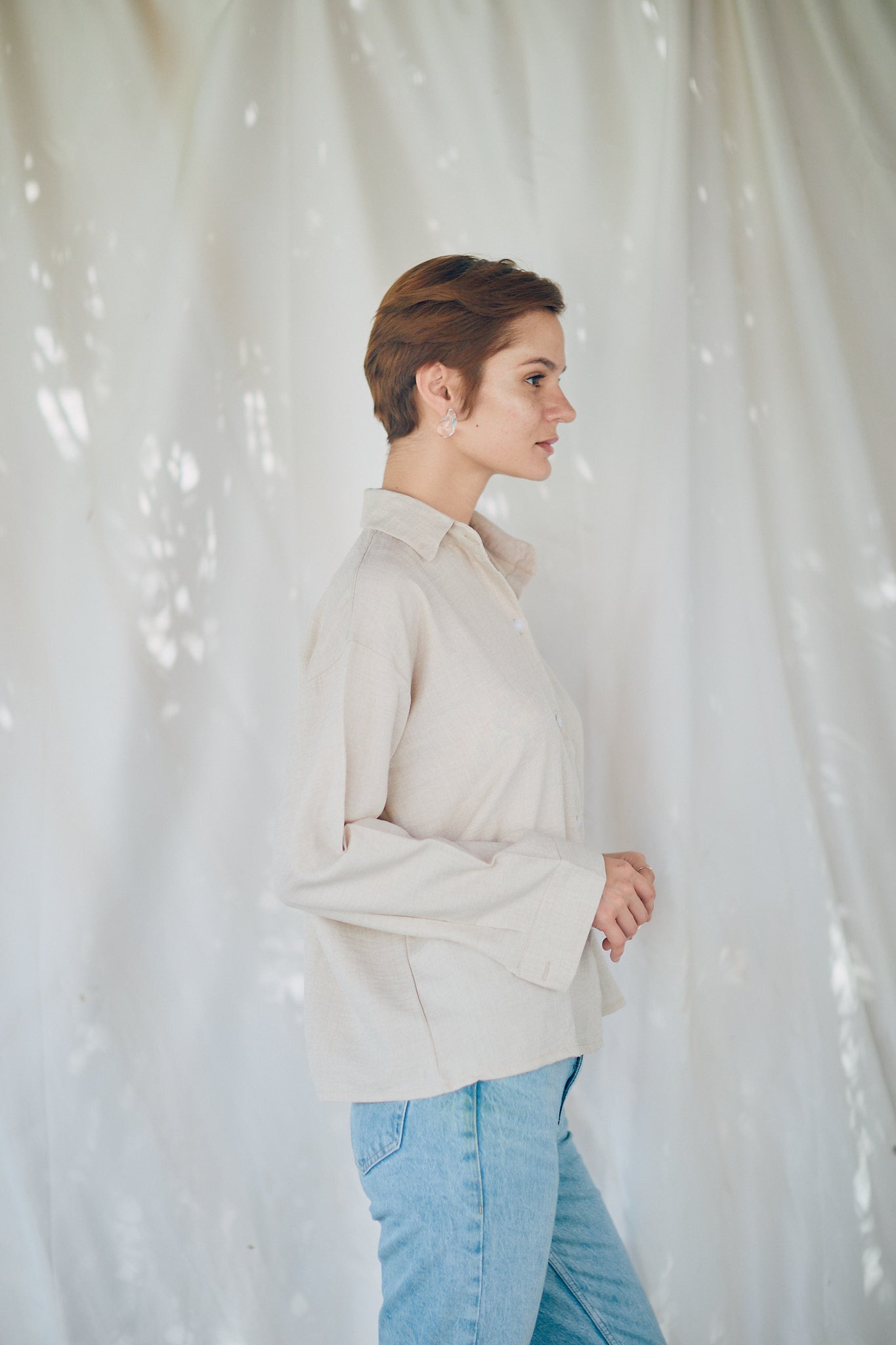 Cropped Linen Shirt - Beige