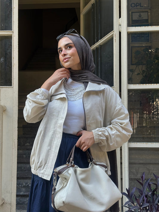Linen bomber jacket-Beige