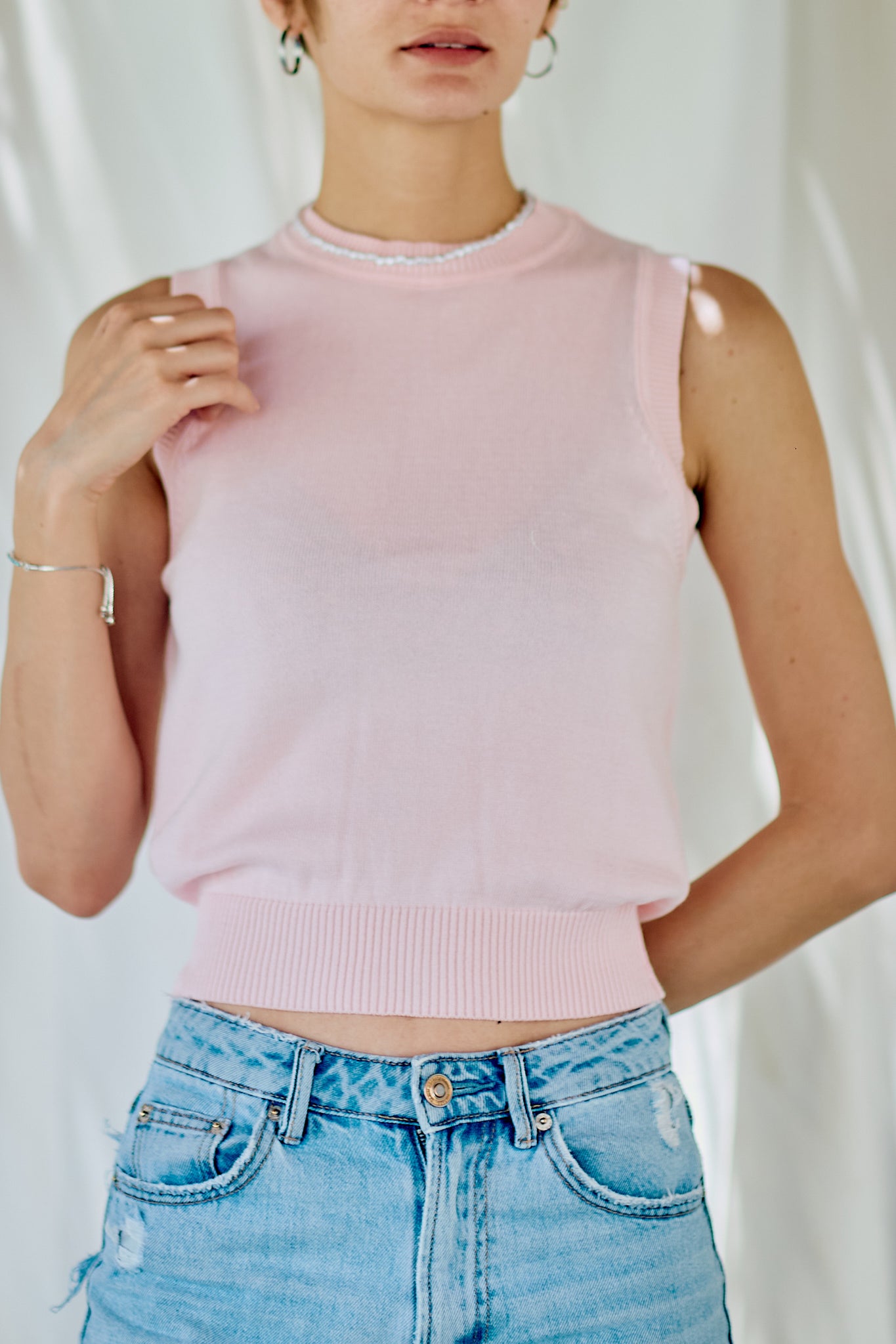 Basic Knit Top-blush pink