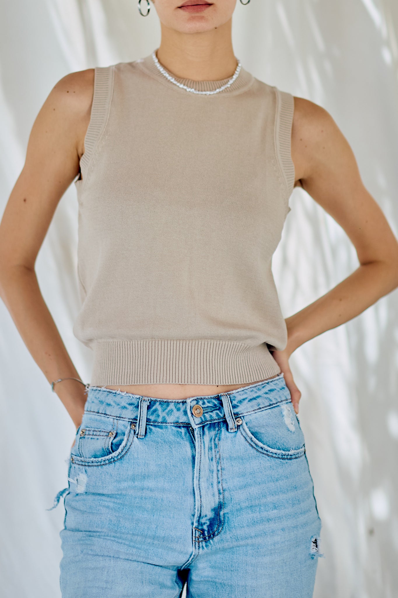 Basic Knit Top-beige