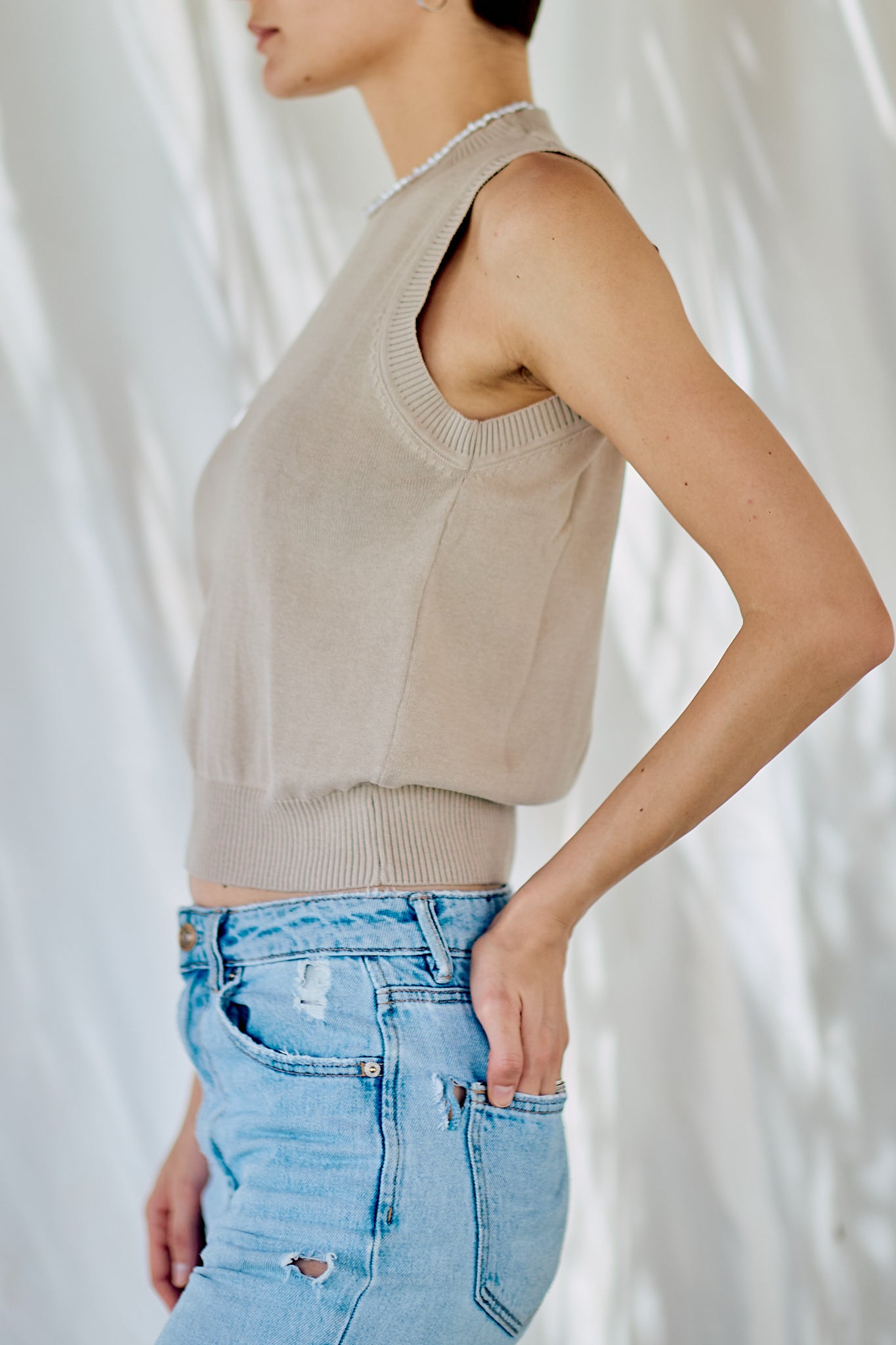 Basic Knit Top-beige