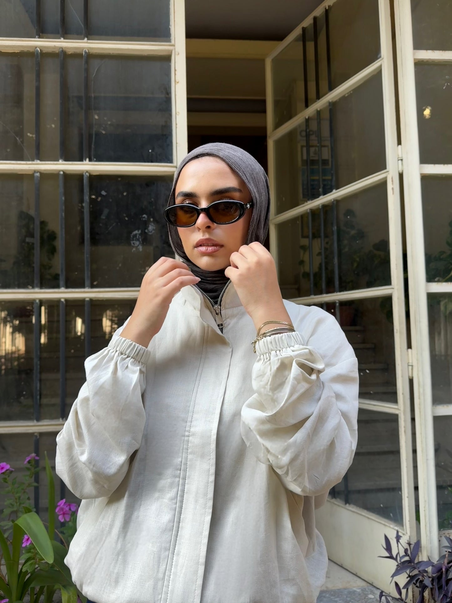Linen bomber jacket-Beige