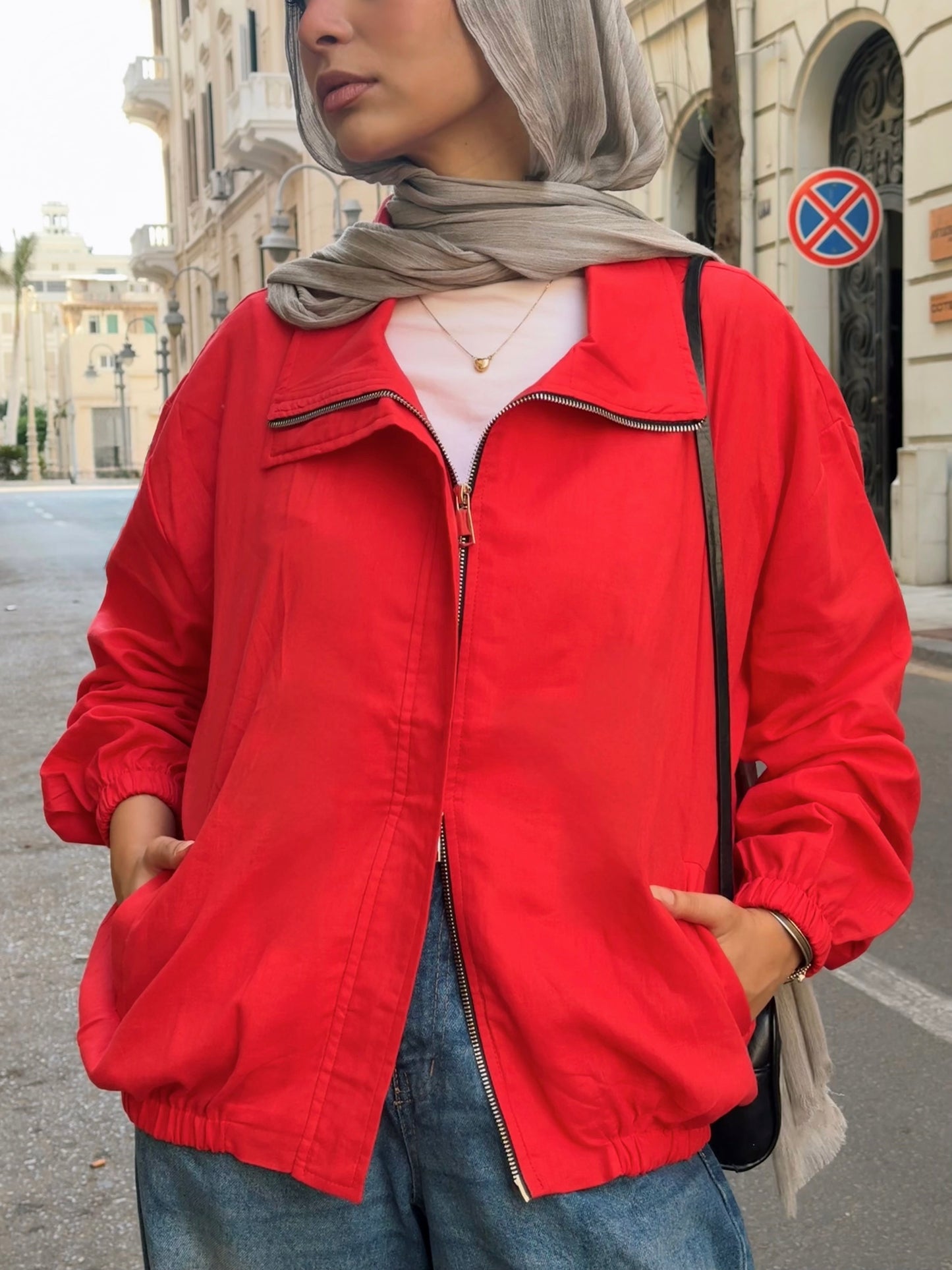 Linen bomber jacket-Red