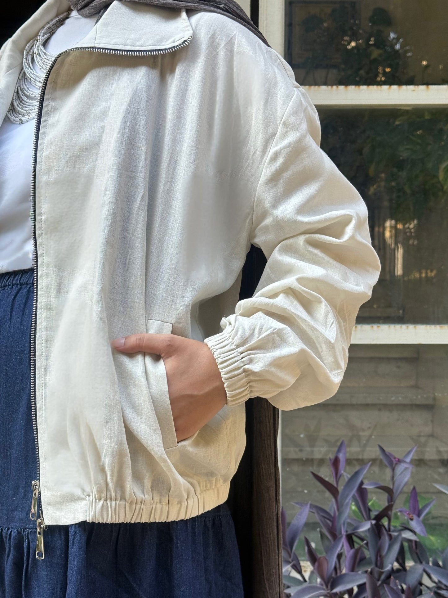 Linen bomber jacket-Beige