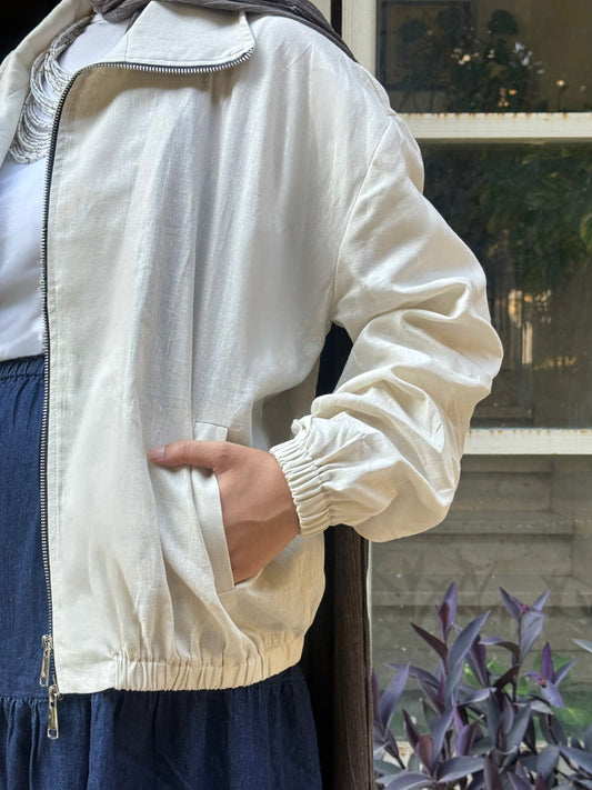 Linen bomber jacket-Beige