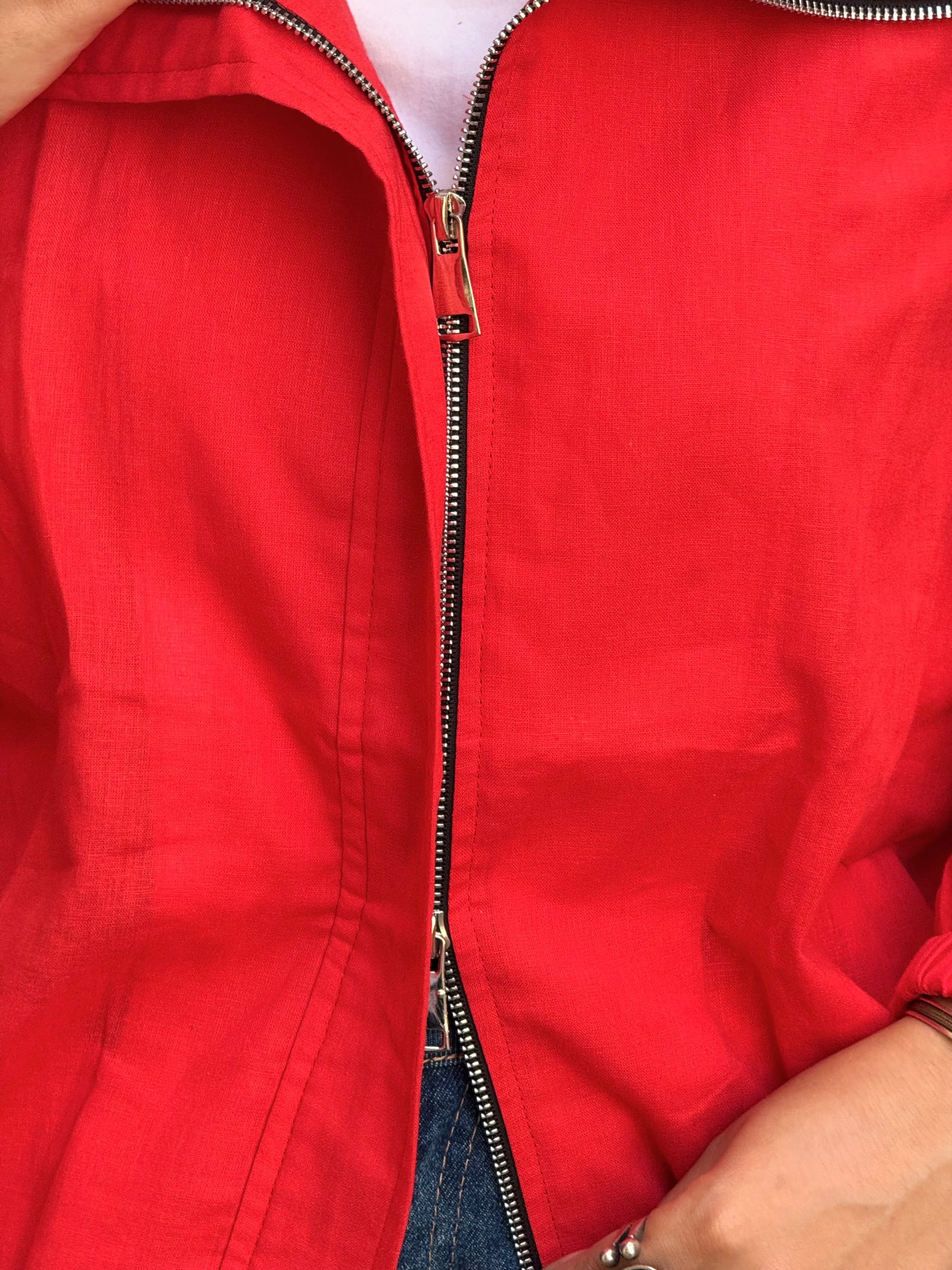 Linen bomber jacket-Red