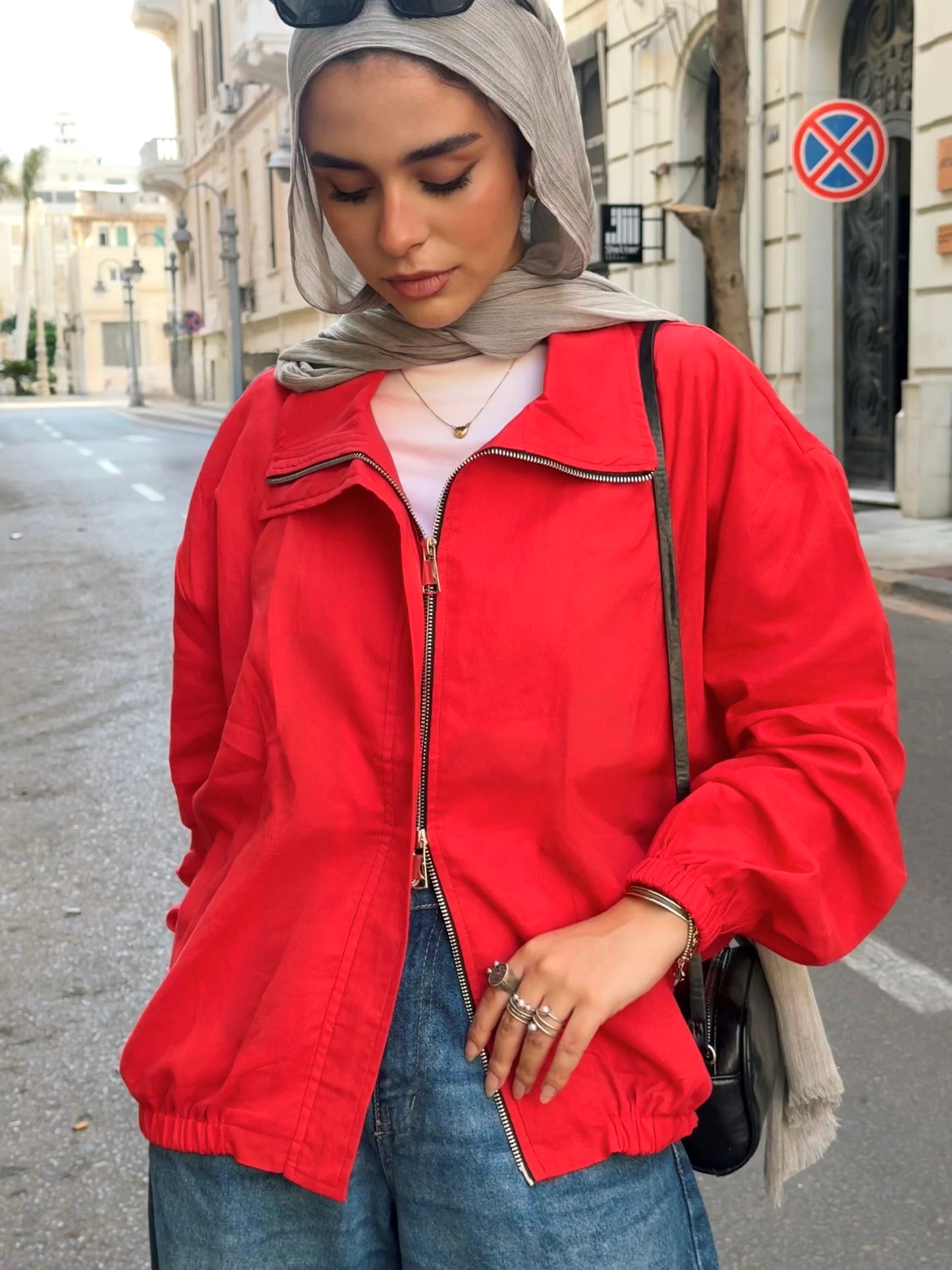 Linen bomber jacket-Red