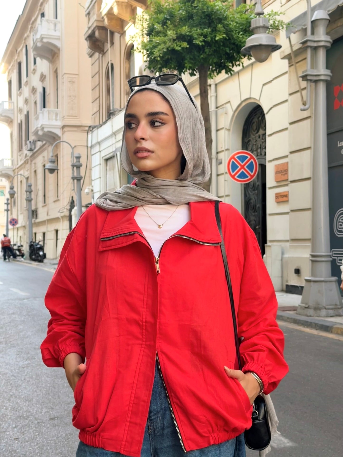 Linen bomber jacket-Red