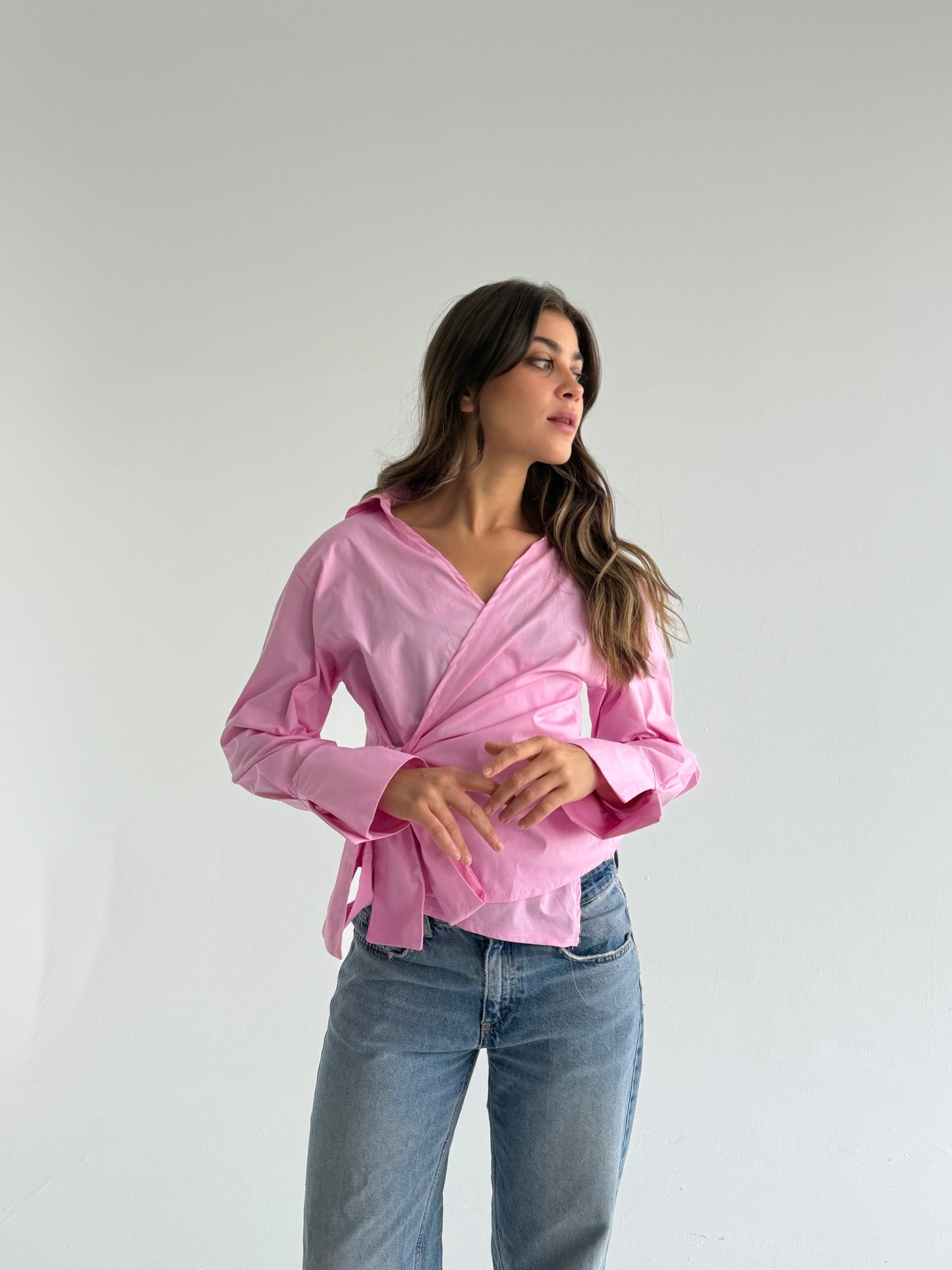 Wrap shirt-Pink