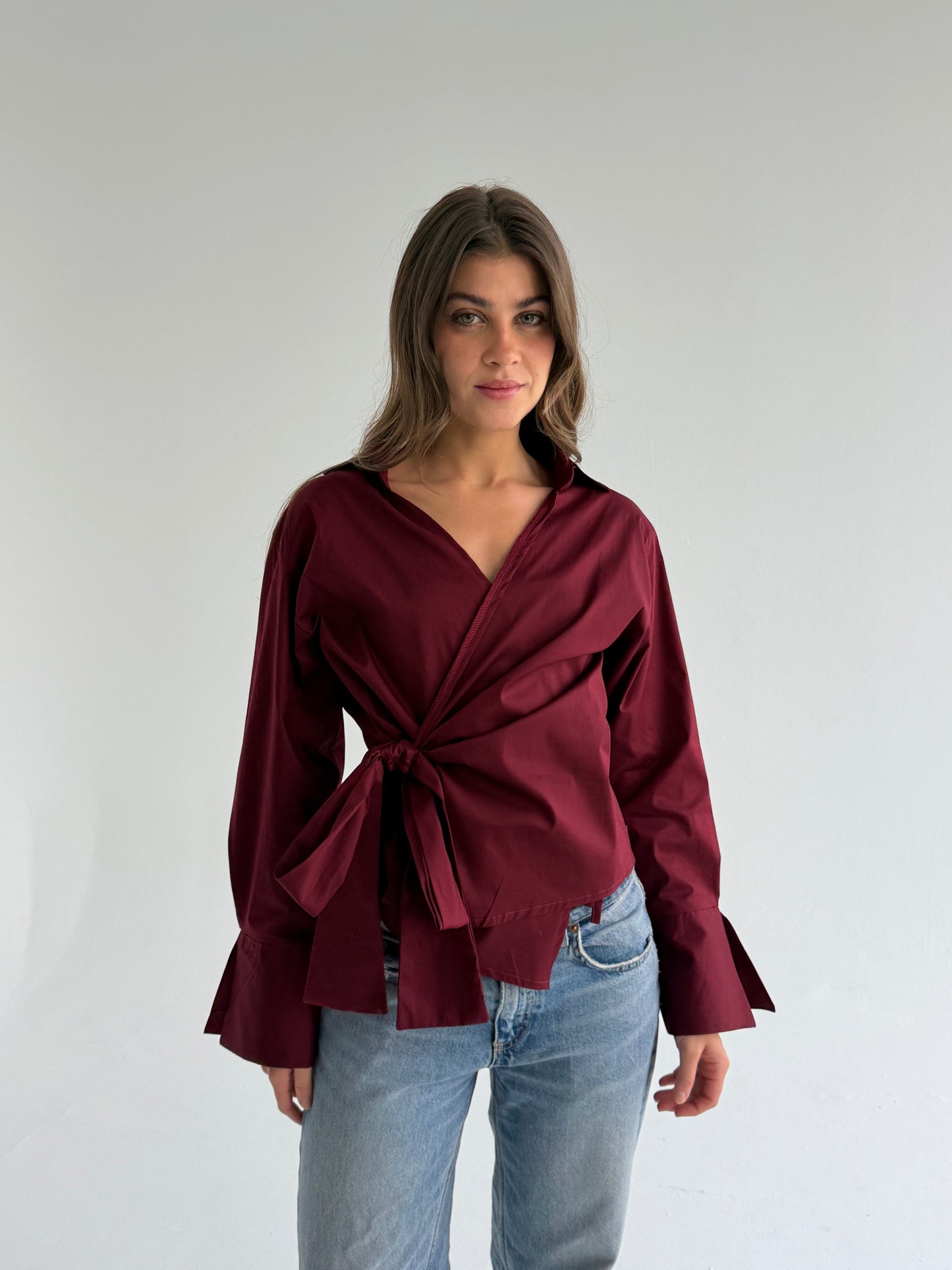 Wrap shirt-burgundy