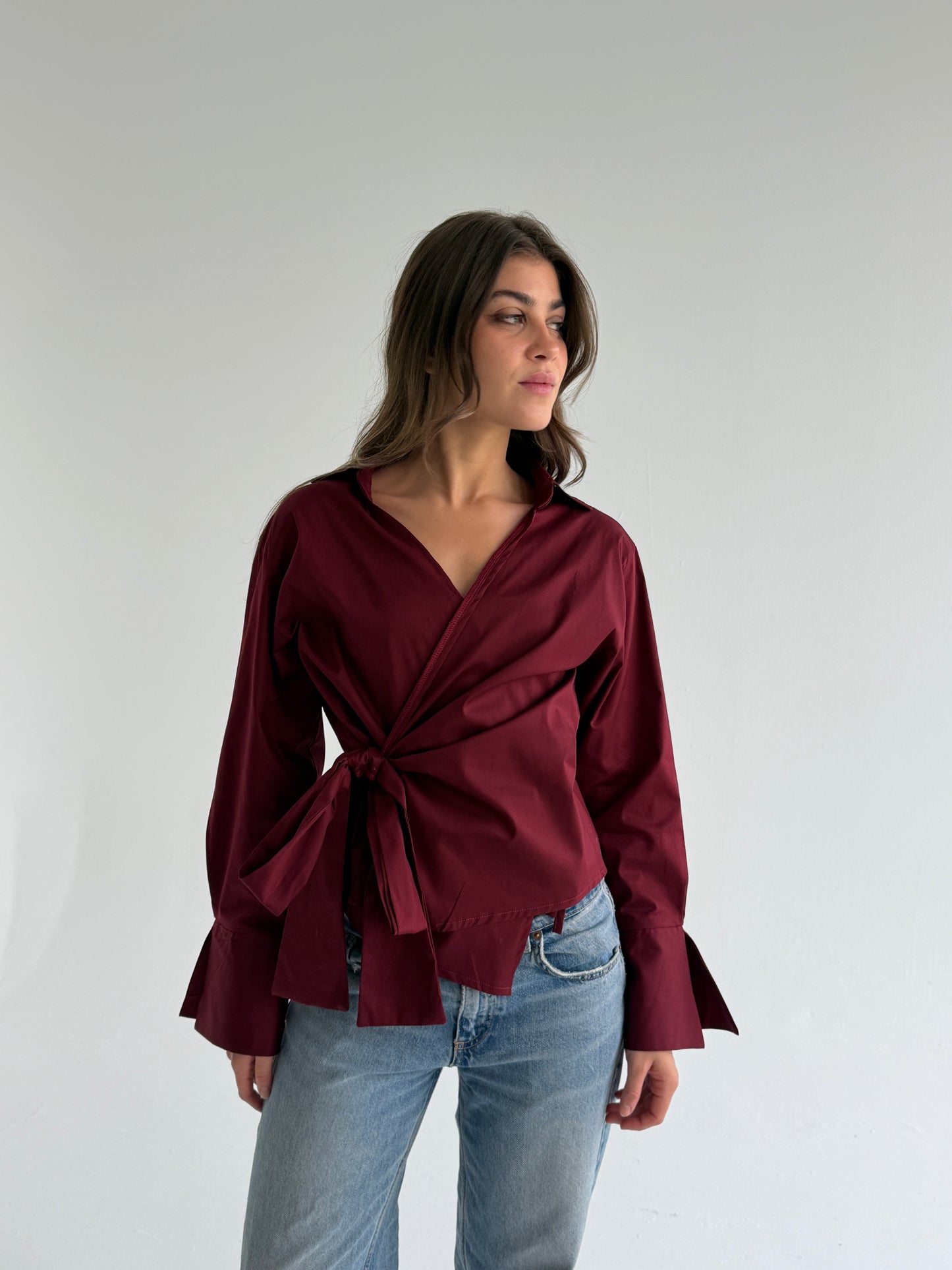Wrap shirt-burgundy